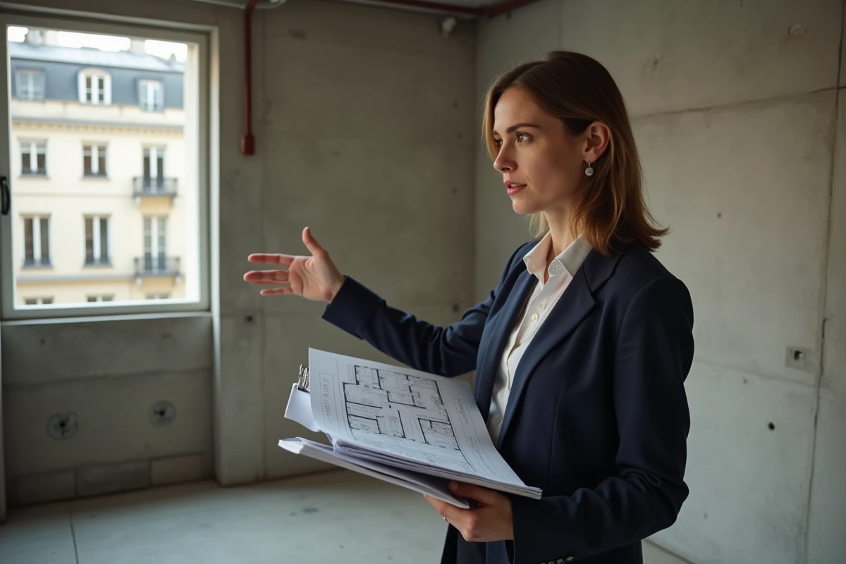 Agent immobilier consultant un plan de studio et les normes légales de surface habitable en France