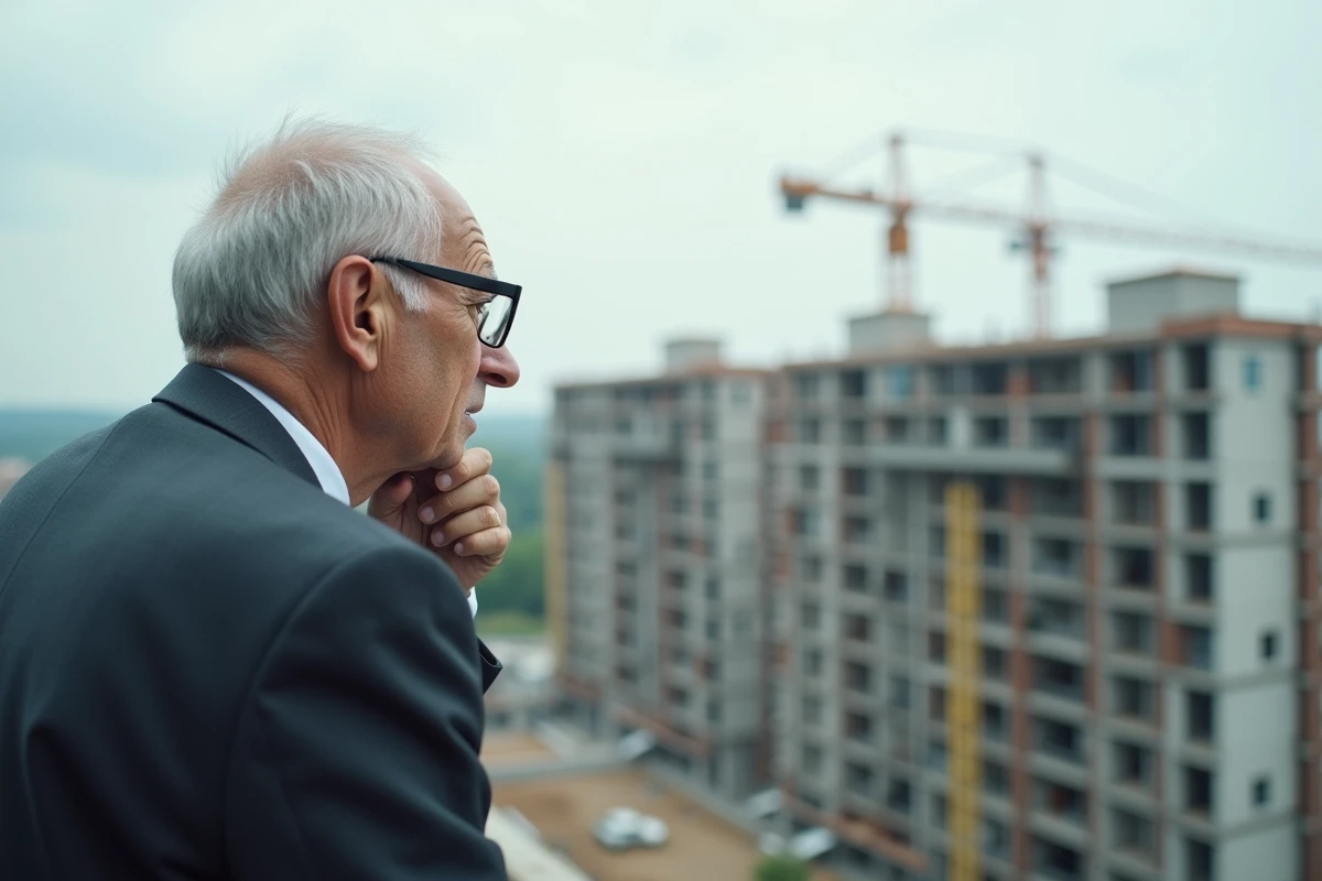 Architecte observant un chantier depuis une plateforme extérieure