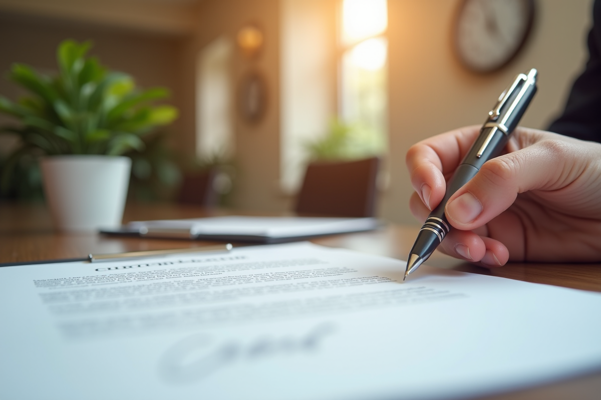Gros plan sur un contrat en attente de signature dans un bureau