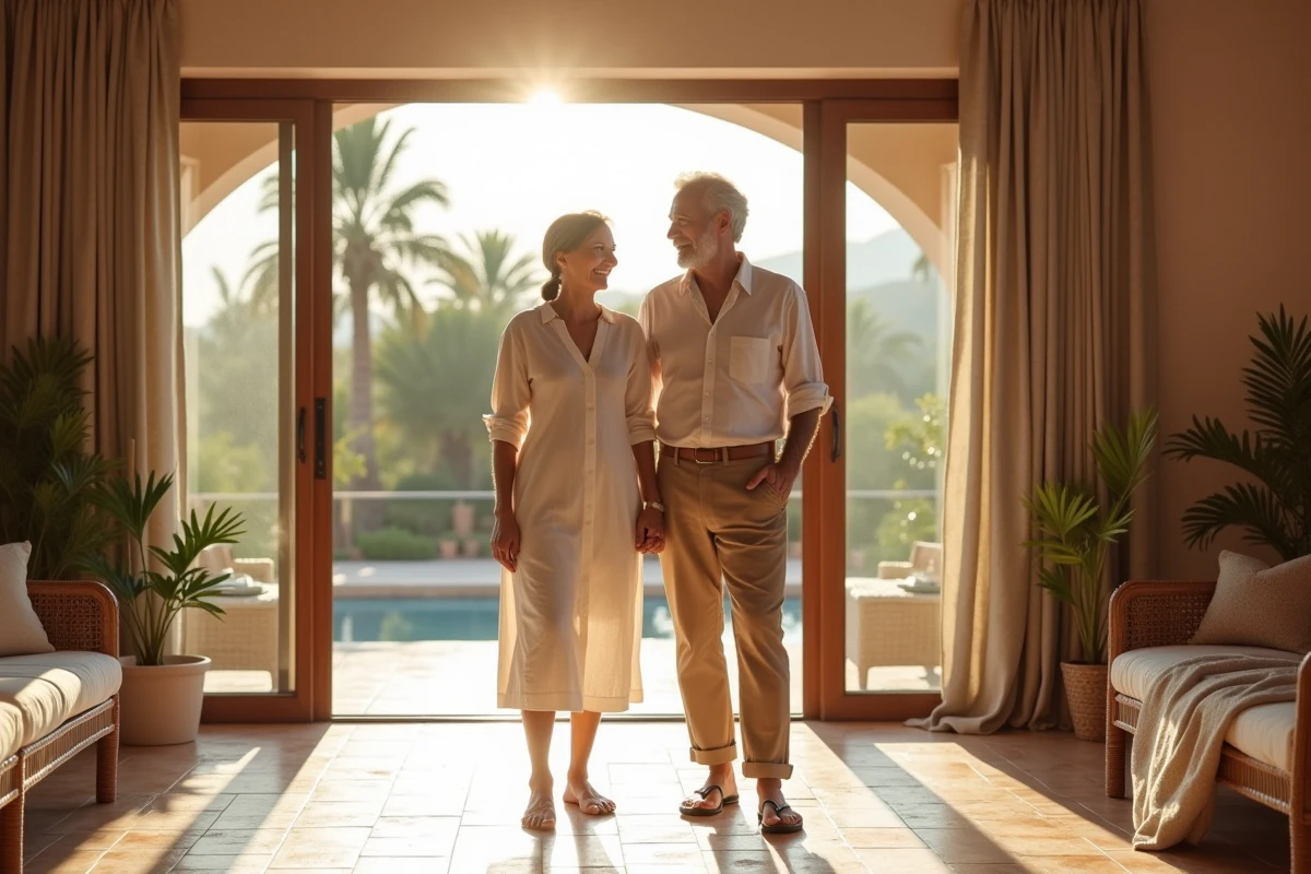Couple détendu dans une villa marocaine lumineuse