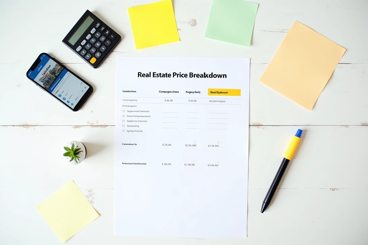 Détail des frais d'agence iad sur un document de calcul du prix de vente immobilier