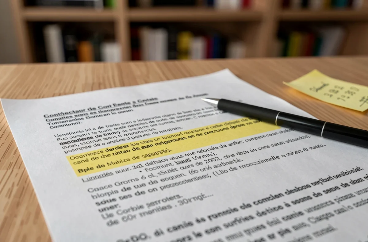 Gros plan sur un mandat de vente exclusif avec clause de résiliation surlignée