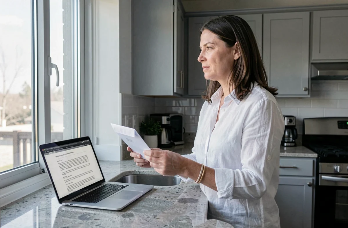 Femme préparant un courrier recommandé pour résilier son mandat de vente exclusif