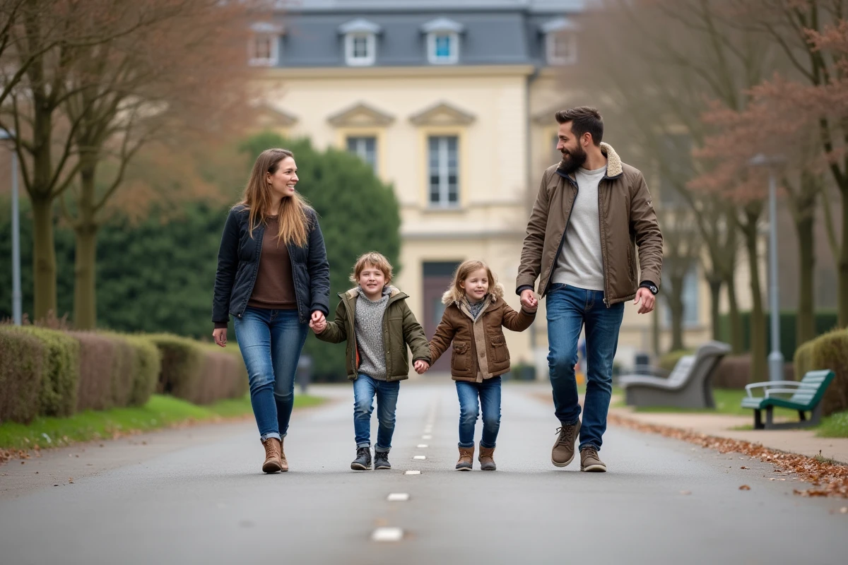 Famille marchant dans une avenue arborée à Saint Germain en Laye