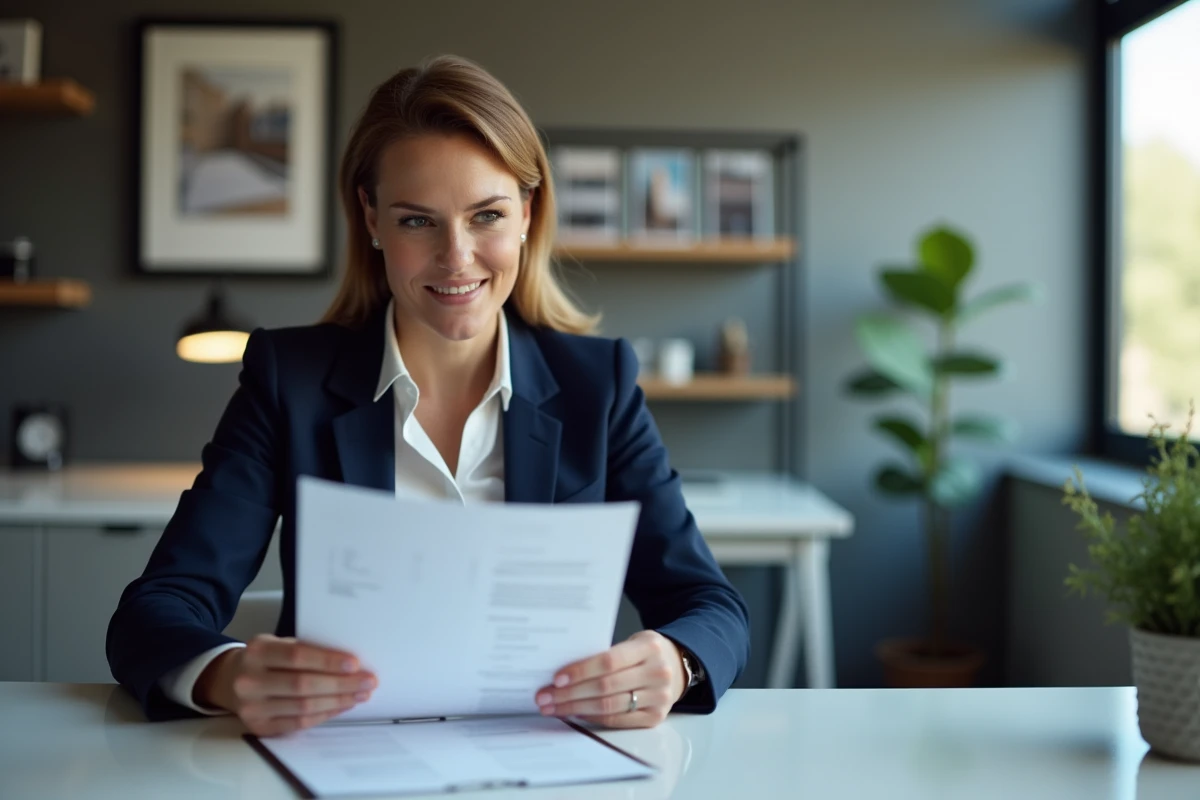 Femme d'affaires en réunion d'assurance dans un bureau moderne
