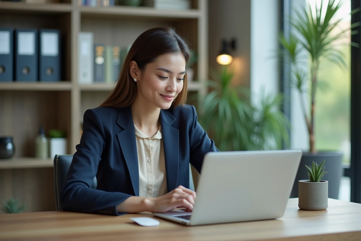 Femme professionnelle gérant un calendrier digital au bureau