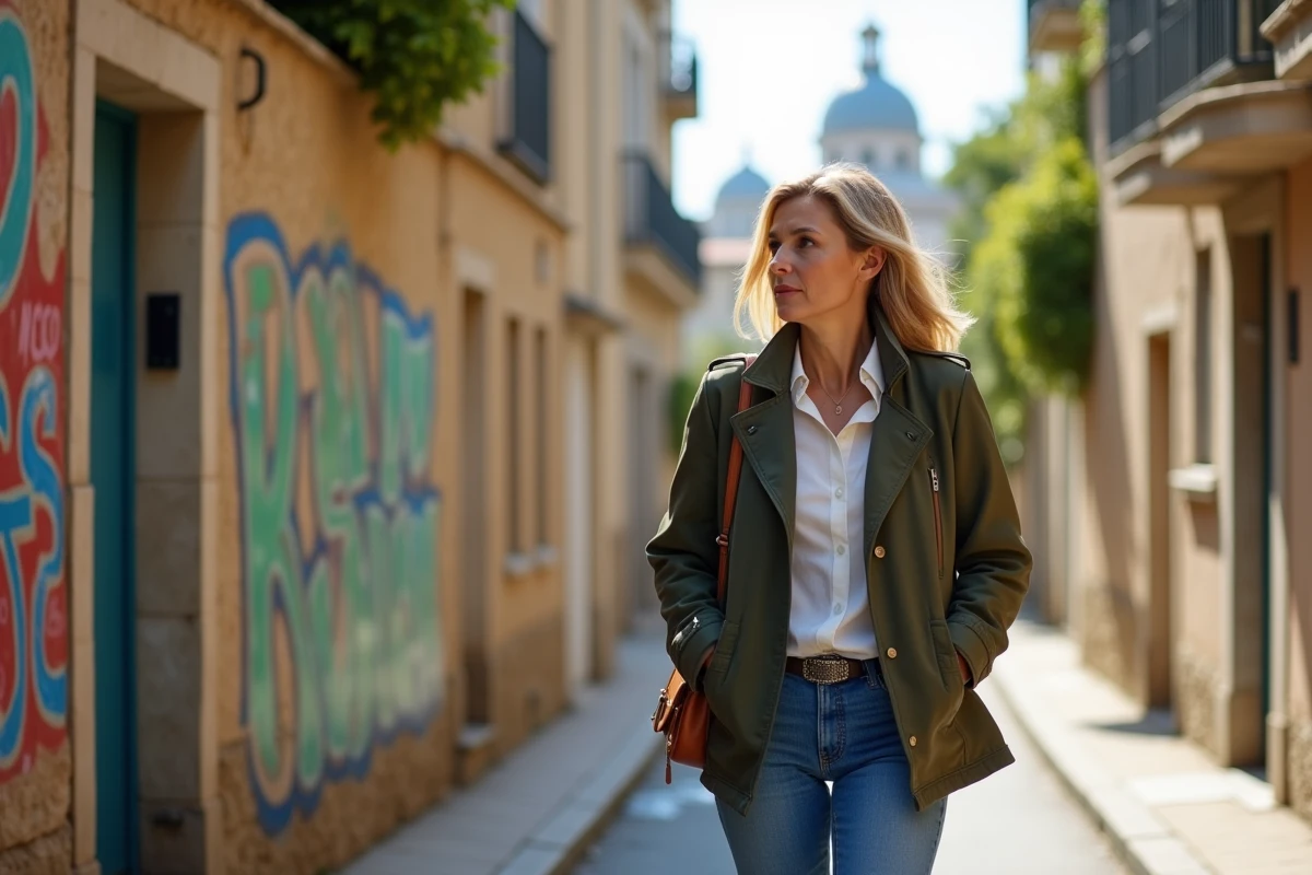 Femme en casual marche dans le 3e arrondissement de Mille