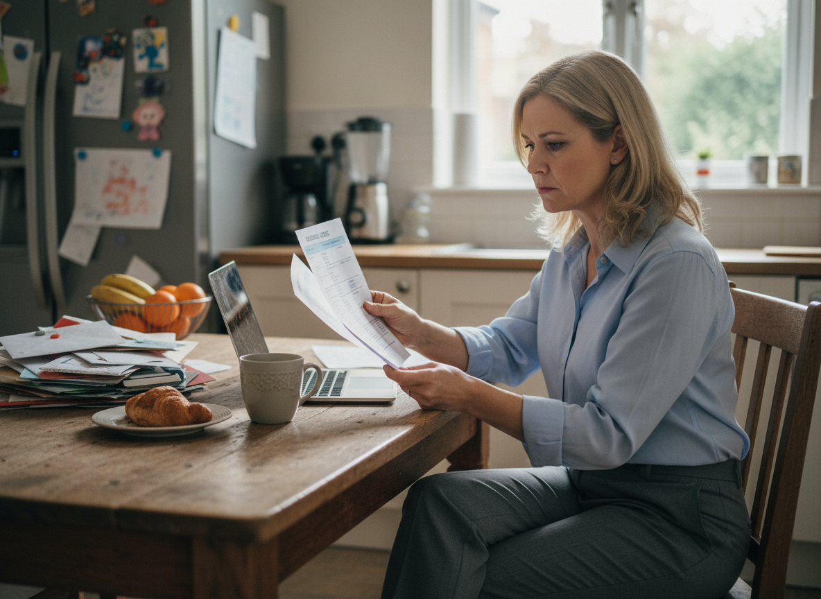 Femme comparant des devis d'assurance à la maison