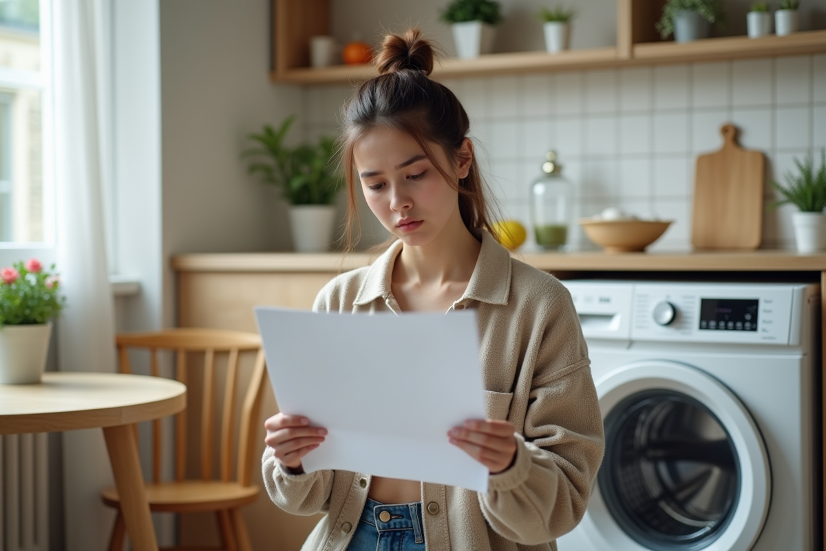 Jeune femme lisant un document près d