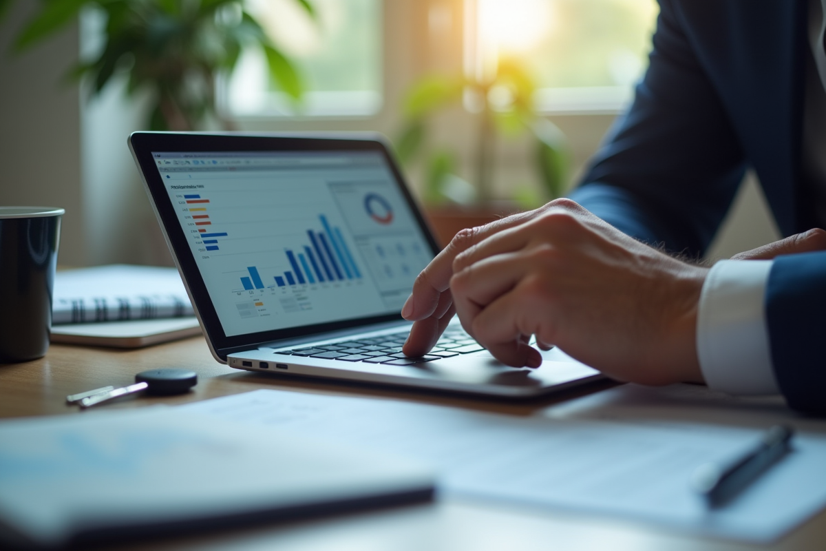 Gestionnaire immobilier tenant une tablette avec graphiques