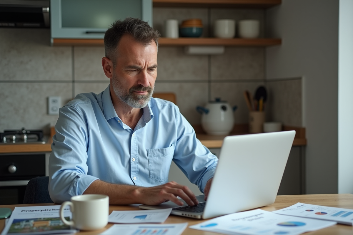 Homme d âge moyen utilisant un calculateur immobilier