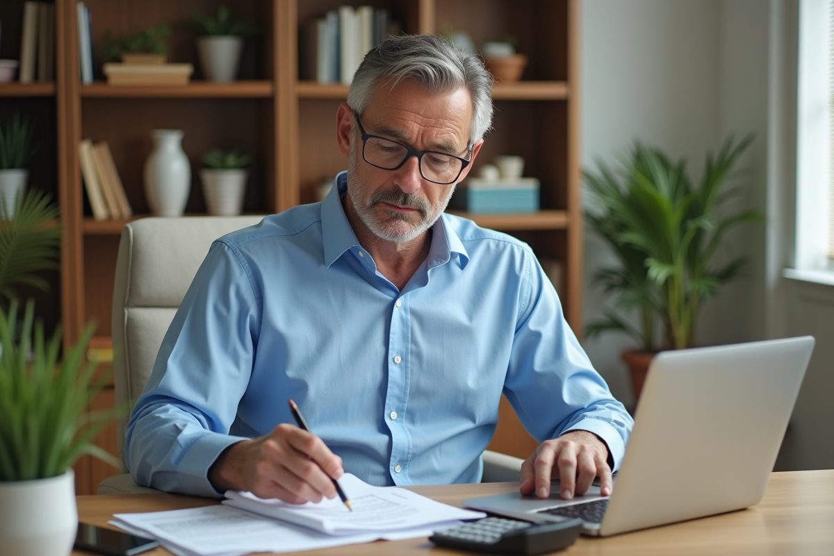 Homme d'âge moyen vérifiant ses documents de location