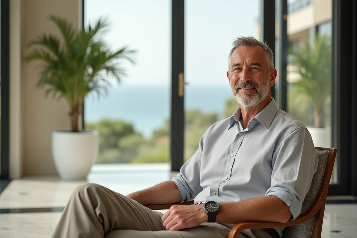 Homme d age dans le lobby du parc saint roman
