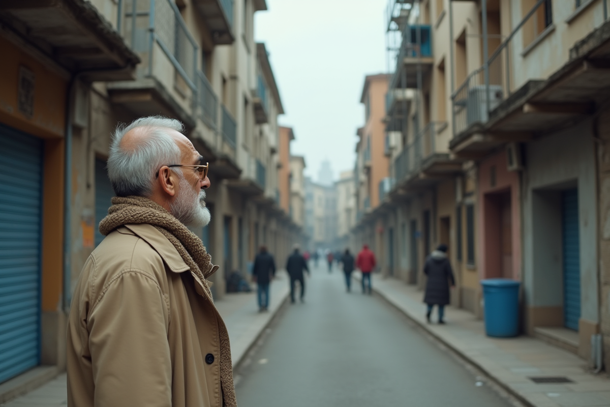 Homme observant des immeubles en rénovation dans la ville