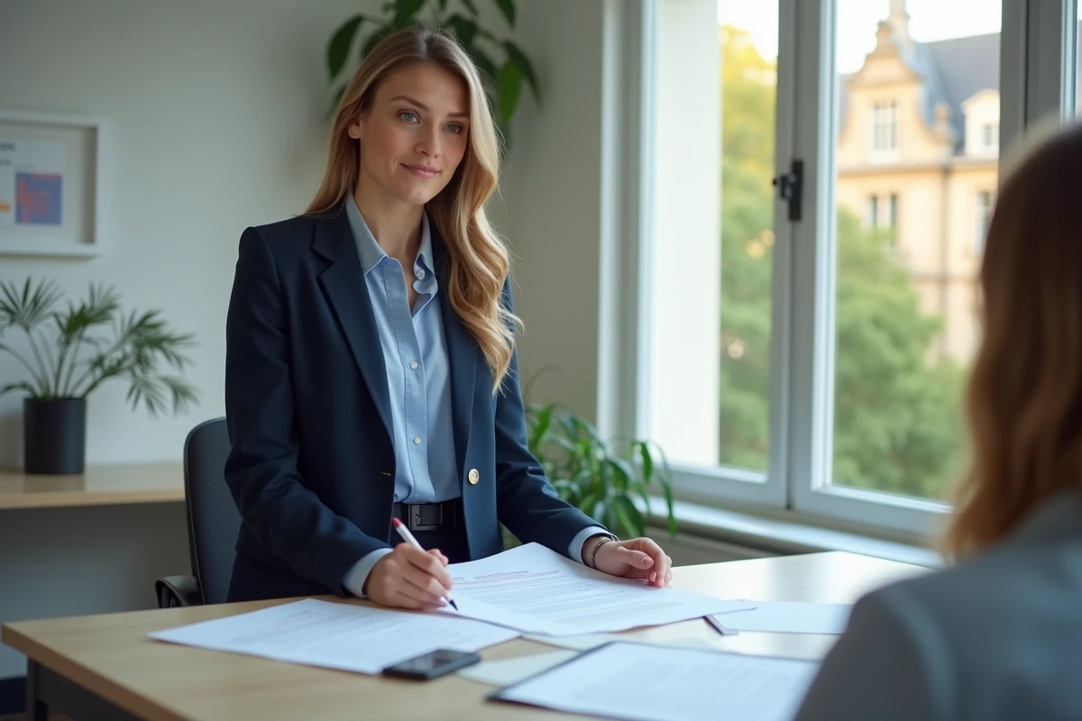 Jeune femme professionnelle montrant un document à un client