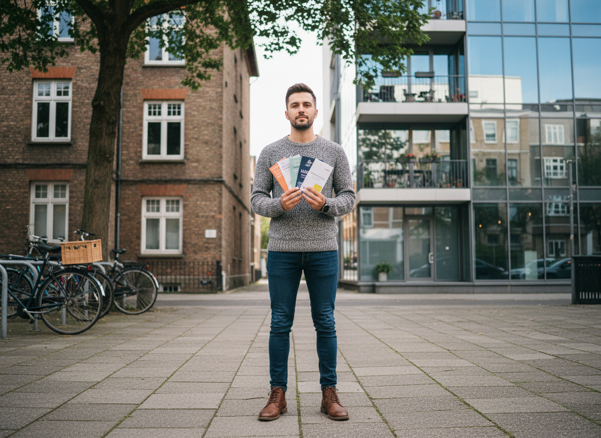 Jeune homme tenant des brochures d