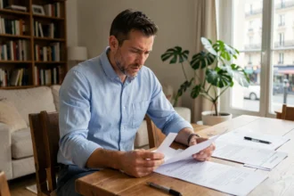 Locataire d'un appartement meublé examinant les charges locatives sur un contrat de bail