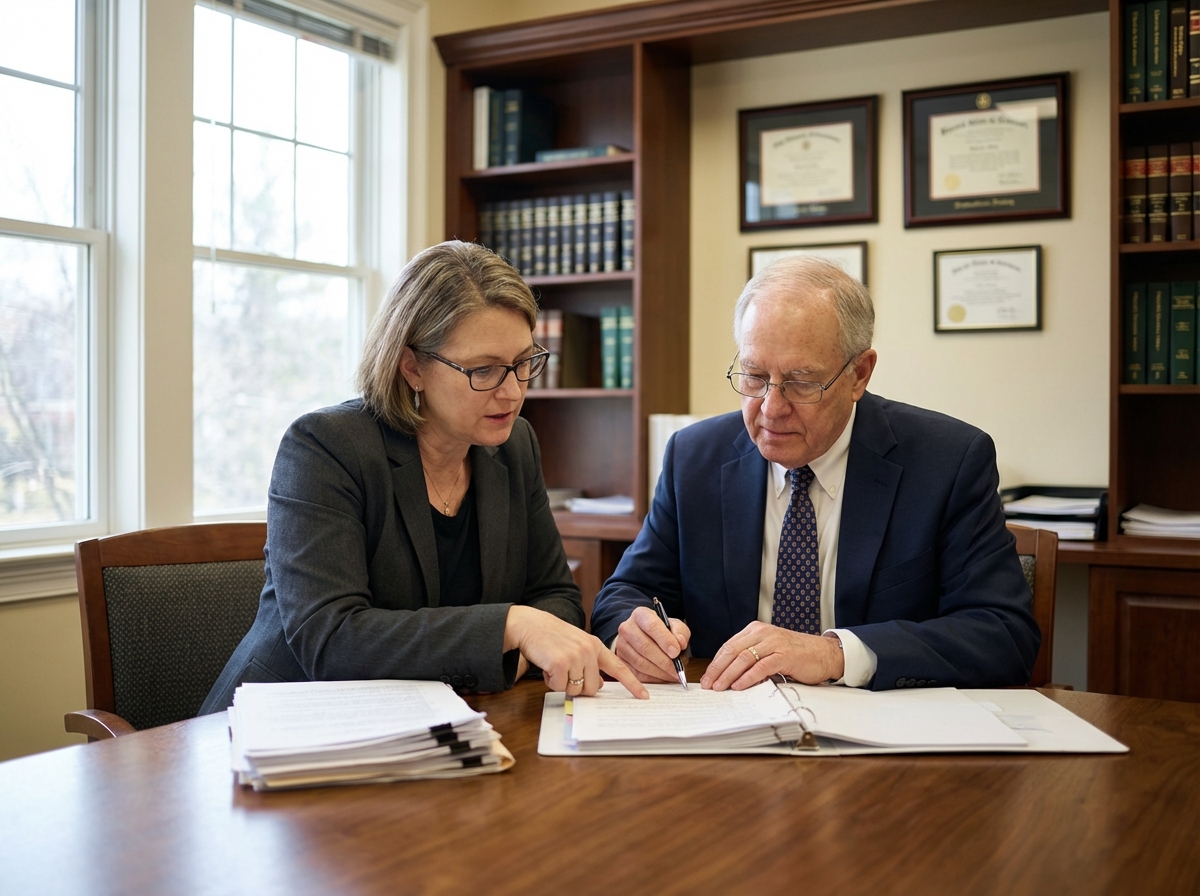 Femme d'affaires et notaire examinant des documents