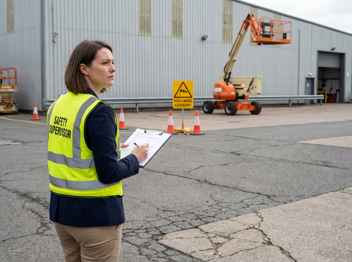 Superviseure de sécurité observant une plateforme élévatrice