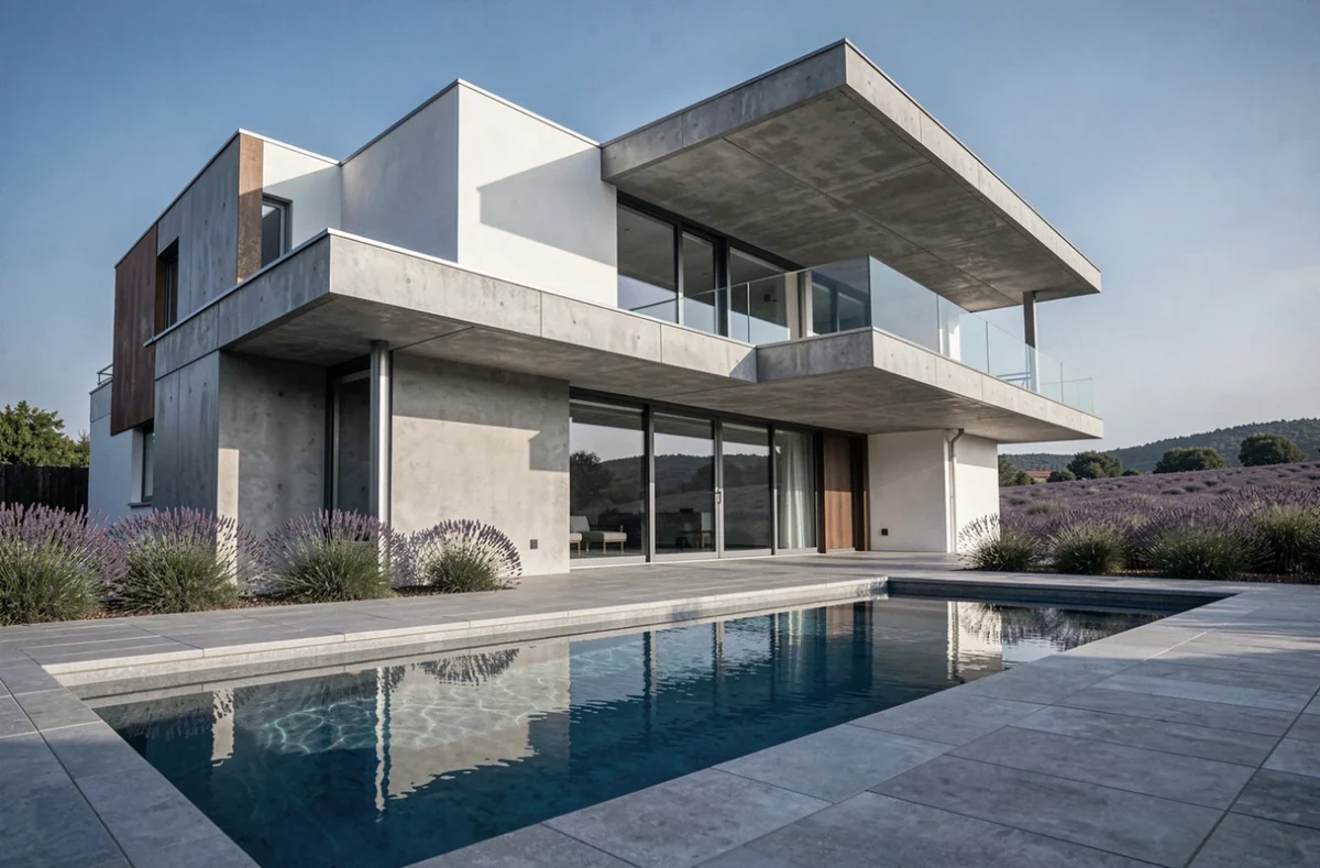 Villas Prisme maison contemporaine aux volumes géométriques audacieux avec piscine et terrasse béton dans le Vaucluse